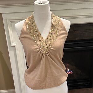 Sequined beige cashmere Halter Top
